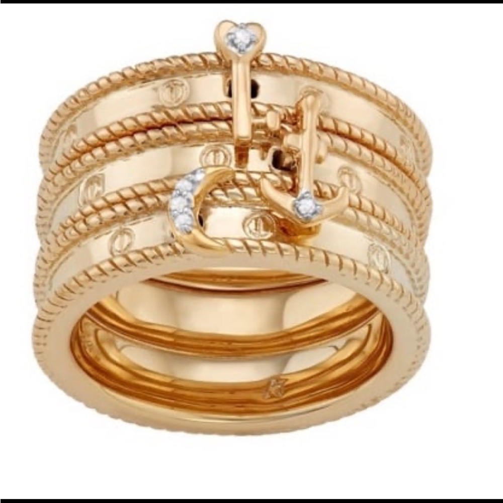 Jewelexcess Elegant Key, Moon & Anchor Stack Ring Set, Gold Tone Size 8
